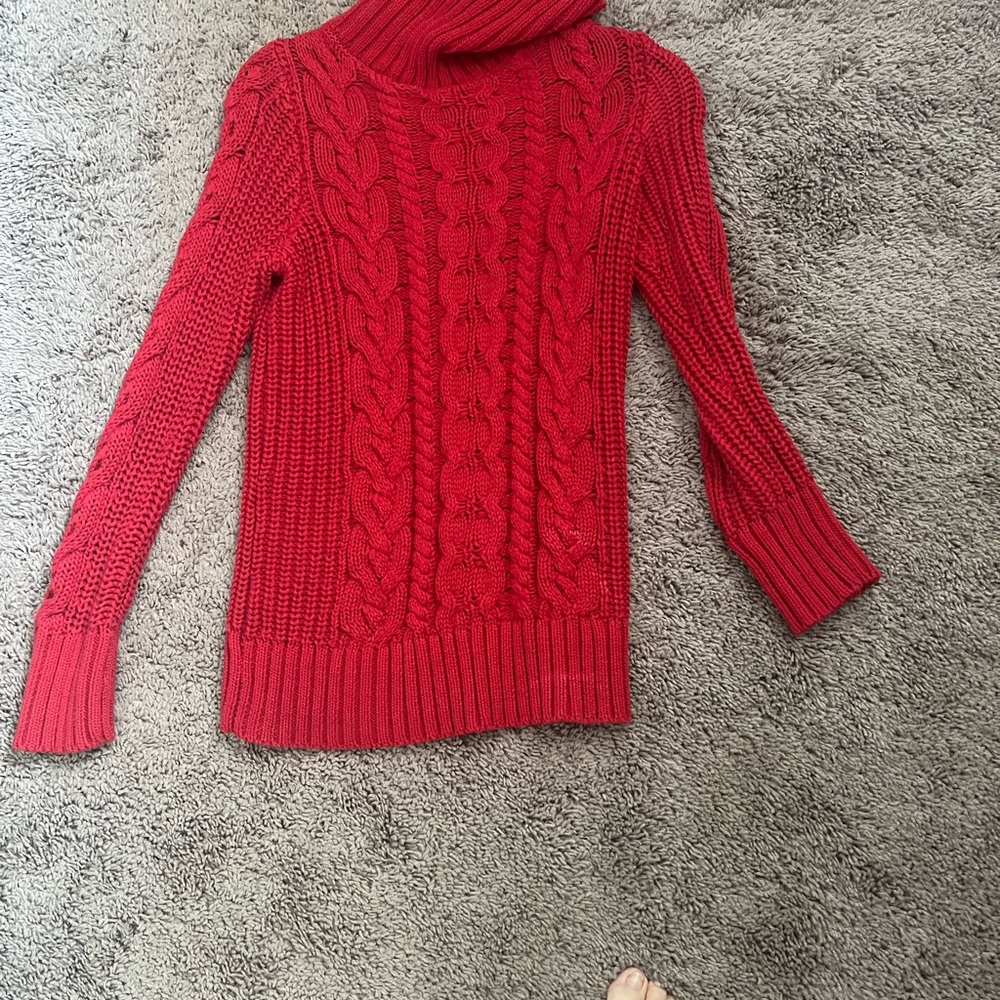 GAP Red Cowl Neck Cable Sweater